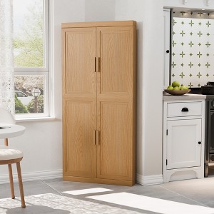 Wooakway Natural Wood/Black/Light Walnut/White Decorative Storage Cabinet Corner Kitchen Dining Cabinet Freestanding Cupboard Adjustable Shelves Home - 1 of 4