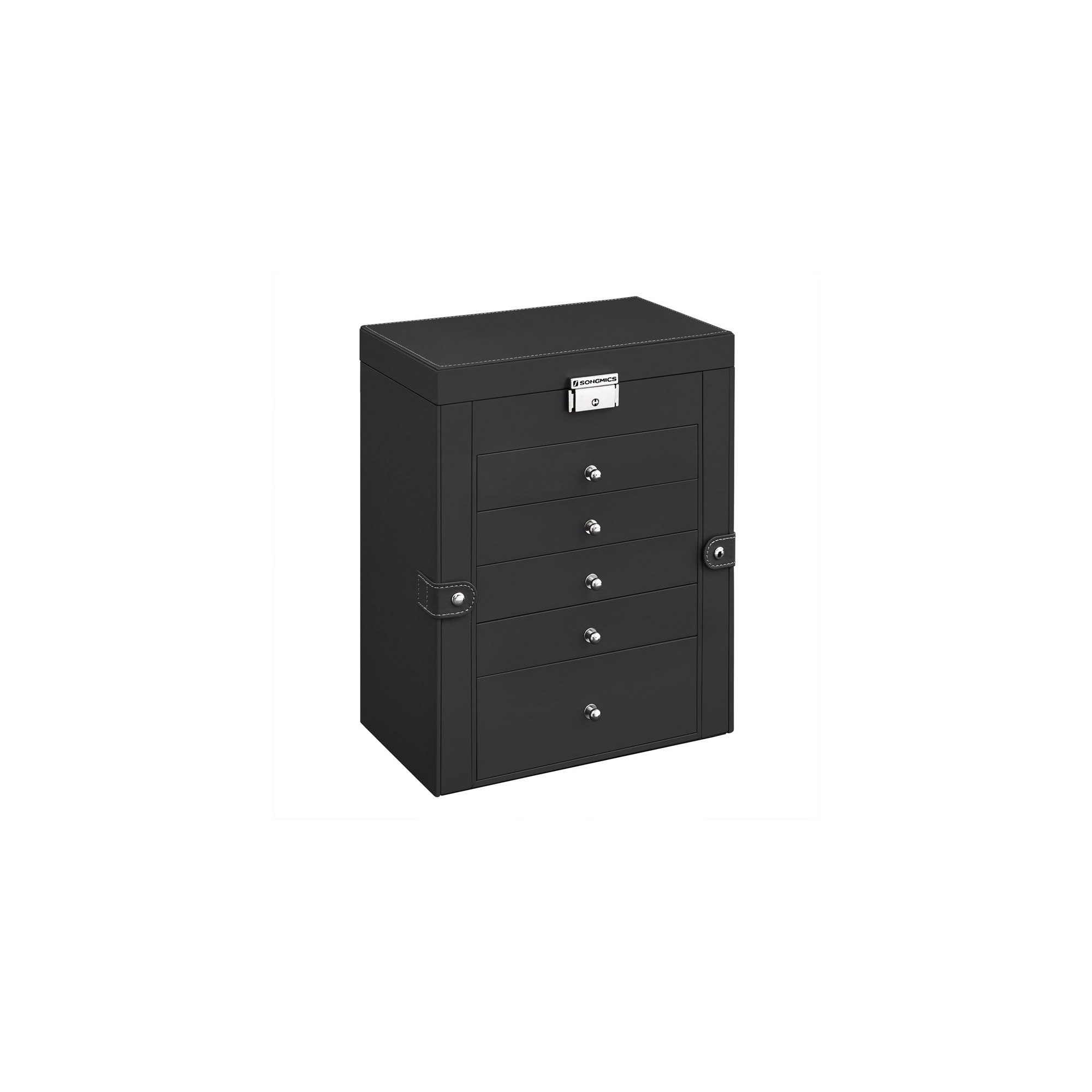 Large Accessory Organizer 6-Tier Black Mirror Jewelry Box
