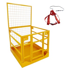 43"X 45" Forklift Safety Cage, 1400 Lbs Capacity Forklift Work Platform, Collapsible Lift Basket Aerial Platform with Safety Harness & Lock - 1 of 4