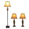 3pc Homely Traditional Valdivian Metal Lamp Set with Empire Fabric Shades Bronze/Light Brown - Lalia Home - 2 of 4