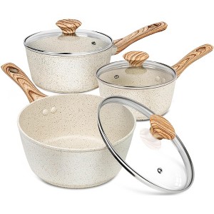 MICHELANGELO Sauce Pan with Lid, Nonstick Saucepans 1.5QT&2QT&3QT, Granite Sauce Pan 3 Piece, Stone Saucepan Set, Small Pot with Lid, Nonstick Sauce Pot Set - 1 of 4