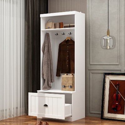 FUFU&GAGA White Entryway Hall Trees Storage Closet Clothing Organizer