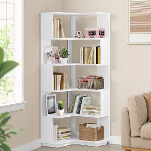 MAYEERTY 5-Tier Corner Shelf, Modern Wall Corner Bookshelf Bookcase - 1 of 4