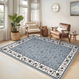 Washable Rugs for Bedroom Farmhouse Floral Floor Mats with Non-Slip Backing, Ultra-Soft Low Pile Living Room Carpet - 1 of 4