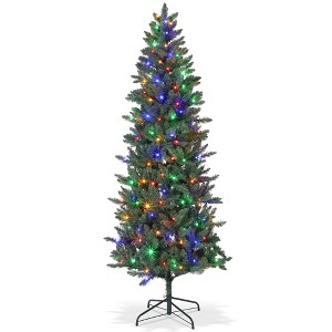 6FT/7.5Ft Pre-Lit Artificial Christmas Tree, Xmas Tree with LED Lights, Slim Artificial Holiday Trees, Christmas Decorations for Office - 1 of 4