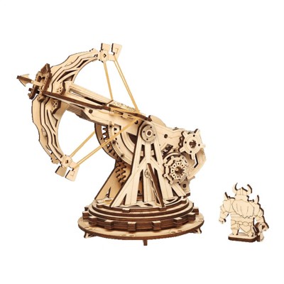 ROBOTIME 3D Wooden Puzzle 142 Pieces Toys DIY Siege Crossbow Model Kit Wooden Craft Puzzle, Beige, 8.3"*7.30"*7.5"
