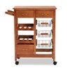 Crayton Wood and Metal Mobile Kitchen Storage Cart Oak Brown/Silver - Baxton Studio: 5-Shelf Rolling Island & Coffee Station - 3 of 4