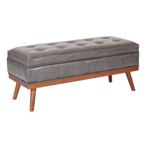Katheryn Bonded Leather Storage Bench Pewter - OSP Home Furnishings: Mid-Century Ottoman, Entryway & Bedroom Seating - 1 of 4