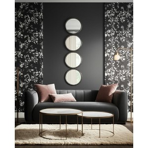 Modern Wall Mirror, Accent Mirror with Round Glass Panels, Wood & Metal Frame, Decorative Home & Office Decor for Living Room & Bedroom, 48" Black - 1 of 4