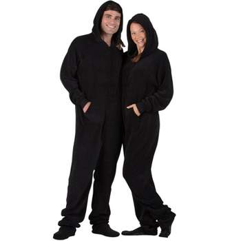 Footed Pajamas - Family Matching - Jet Black Hoodie Chenille Onesie For Boys, Girls, Men and Women | Unisex