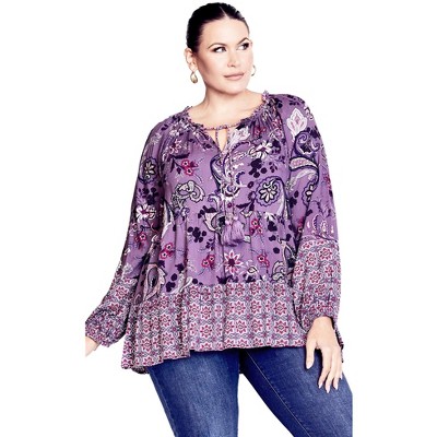 Avenue Women's Plus Size Imari Empire Waist Spliced Top