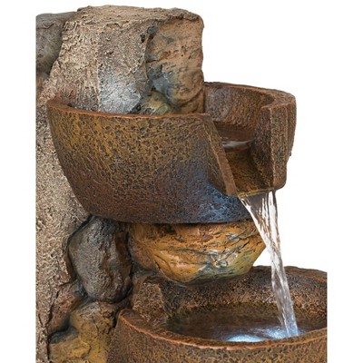 Rustic Cascading Urn Outdoor Floor Fountain with LED Light