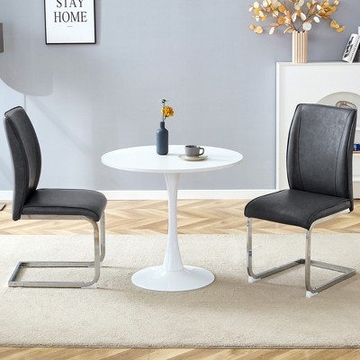 3-Piece Dining Set with Round Table and 2 PU Armless Chairs
