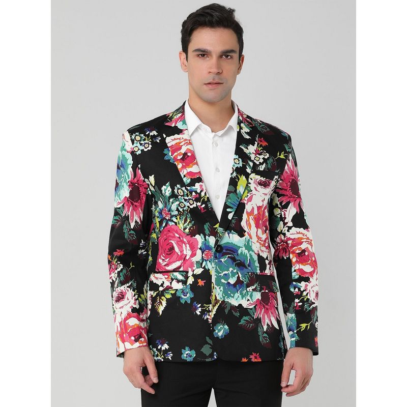 Lars Amadeus Men's Slim Fit One Button Prom Floral Print Blazer Jacket, 4 of 7