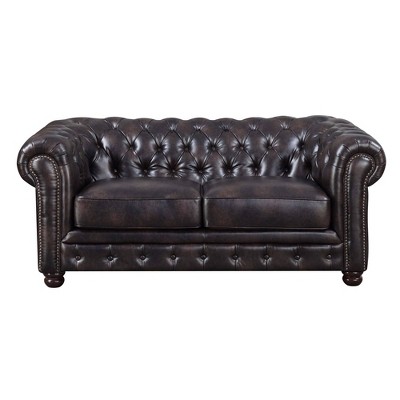 Fallon Tufted Faux Leather Loveseat Dark Brown - Picket House Furnishings