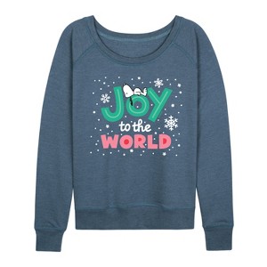 Women's - Peanuts - - Snoopy Joy To The World Lightweight French Terry Wide Neck Long Sleeve Shirt - 1 of 4