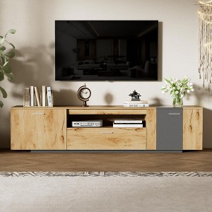 VYNXARIA 70in Modern TV Stand with 3 Cabinets&Drawer, Entertainment Center for TVs up to 80in,Color Matching Television Console,Gray - 1 of 4
