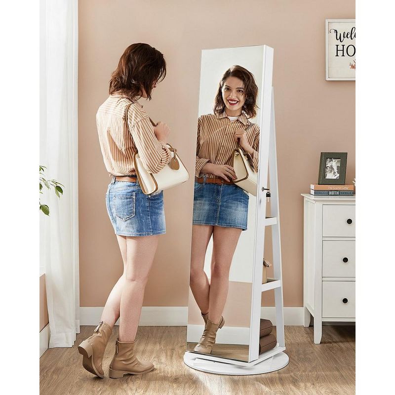 SONGMICS 360° Swivel Mirror Jewelry Cabinet Standing 6 LEDs Jewelry Armoire Box Organizer with Full Length Mirror, 5 of 8