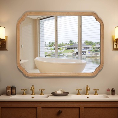 Natural Wood Scalloped Edge Wall Mirror 30" x 40"