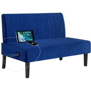 Mini Armless Loveseat Sofa with USB, Velvet Couch for Small Spaces, Bedroom, Dorm, Office, Living Room - 1 of 4