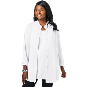 Jessica London Women's Plus Size Georgette Button Front Tunic - 1 of 4