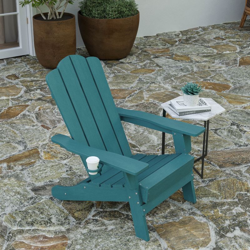 Merrick Lane Adirondack Chair with Cup Holder, Weather Resistant HDPE Adirondack Chair, 4 of 12