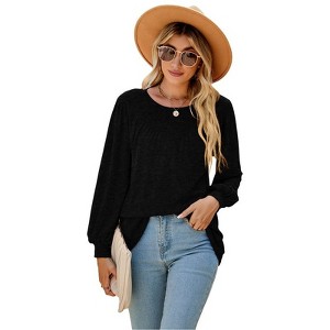 Coolmee Women's Blouses Dressy Casual Long Sleeve Shirts Clothing Puff Sleeve Tunic Tops with Smocked Cuffs - 1 of 4