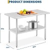 Stainless Steel Table for Prep & Work, 2-Tier Shelf NSF Commercial Worktable Adjustable Height, Utility Storage Rack for Restaurant Kitchen - 2 of 4