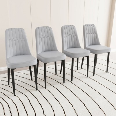 NicBex PU Leather Dining Chairs Set of 4,Upholstered Armless Kitchen Chairs with Curved Back and Black Metal Legs for Dining Room,Kitchen