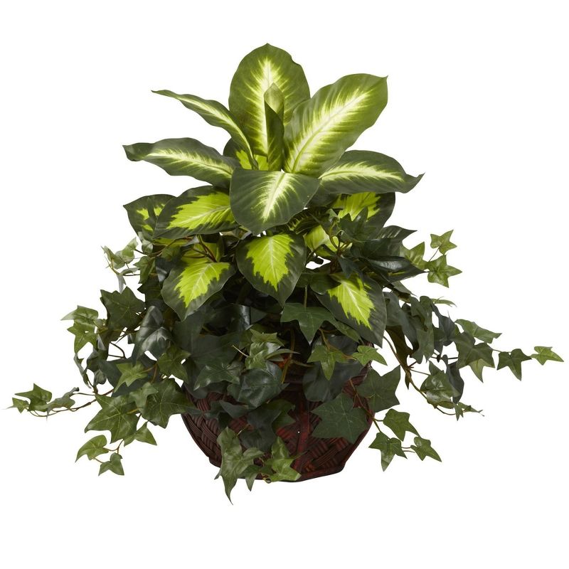 Nearly Natural 20-in Dieffenbachia & Ivy w/Decorative Planter, 1 of 2