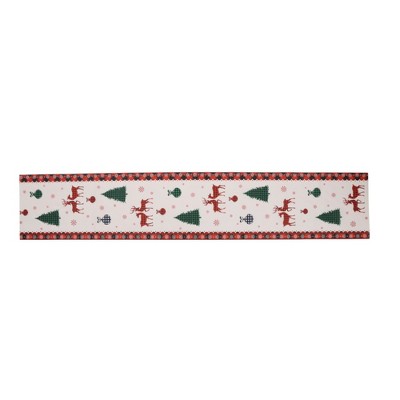 Unique Bargains Christmas Table Runner Christmas Tree and Reindeer Polyester Red White Green 71x14 Inch 1 Pc