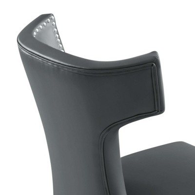 Gray Faux Leather Upholstered Side Chair with Wood Legs