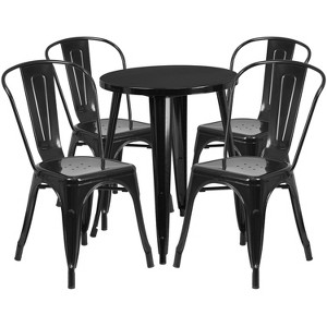 Emma and Oliver Commercial Grade 24" Round Metal Indoor-Outdoor Table Set with 4 Cafe Chairs - 1 of 4