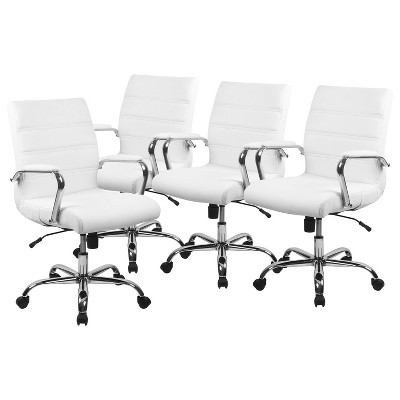 Flash Furniture Whitney Mid-Back White LeatherSoft Executive Swivel Office Chair with Chrome Frame and Arms - Set of 4