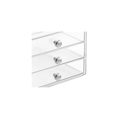 Clear Plastic 3-Drawer Slim Desk Organizer with Chrome Knobs