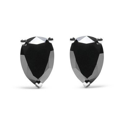 14K White Gold Martini Set Black Pear Solitaire Diamond Stud Earrings