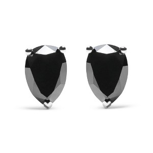 14K White Gold Martini Set Black Pear Solitaire Diamond Stud Earrings - 1 of 4