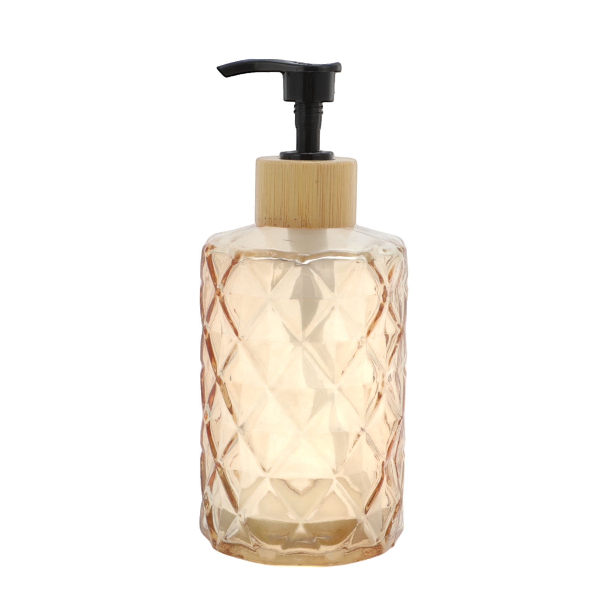 Unique Bargains Round Bottom Diamond Pattern Soap Dispenser 11.16oz Orange Yellow 1 Pc