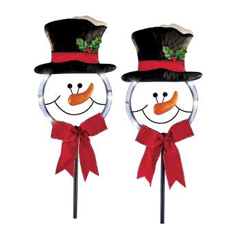 Collections Etc Solar Powered Glowing Snowman Yard Stakes - Set of 2