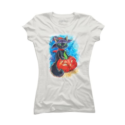 Junior's Design By Humans halloween. the witch cat By POLINART T-Shirt