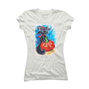 Junior's Design By Humans halloween. the witch cat By POLINART T-Shirt - 1 of 3