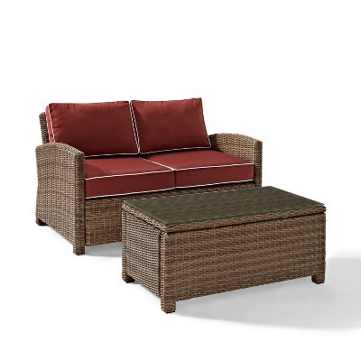 Bradenton 2pc Outdoor Wicker Conversation Set - Sangria - Crosley