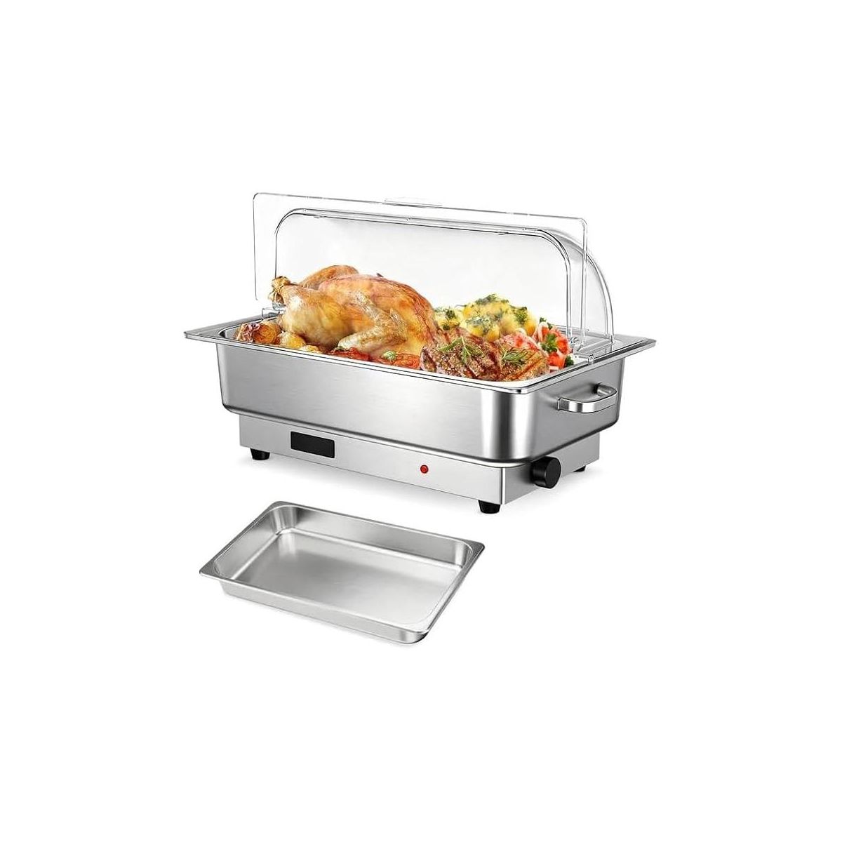 9QT Stainless Steel Electric Chafing Dish Buffet Server, Roll Top Clear Lid Adjustable Temp Control Food Warmer for Party Wedding Catering - thumbnail 6