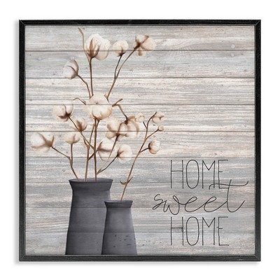 Stupell Industries Grey Home Sweet Cotton Flowers, 24" x 24"