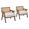 Accent Chair Mid Century Comfy Living Room Chairs with Sturdy Wood Legs, Rattan Backrest & Beige Thick Linen Cushion, Armchair for Bedroom Balcony - 2 of 4