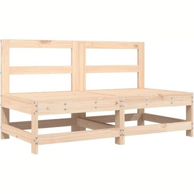 vidaXL Garden Middle Sofa Natural wood color Solid pinewood and plywood