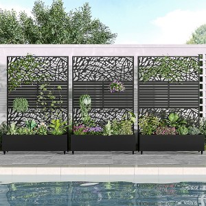 SpassWay 72"H Two-tone Patio Planter Box with Trellis Metal Raised Garden Bed Black Decorative Privacy Screen with Wheels - 1 of 4