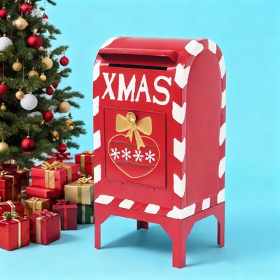 Red Iron Christmas Mailbox Decoration–Festive Red Iron Christmas Mailbox Decoration – Durable Iron Build, Holiday Accent for Home, Office or Entryway