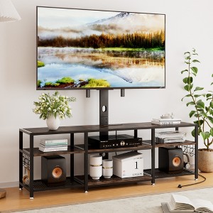 VECELO TV Stand with Mount and Power Outlet, Console Table with Height Adjustable Entertainment Center with Storage Shelves for 70 in. TV, Black/Brown - 1 of 4