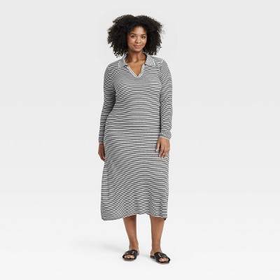 Women's Long Sleeve Maxi Sweater Dress - A New Day™ Black/Cream Striped